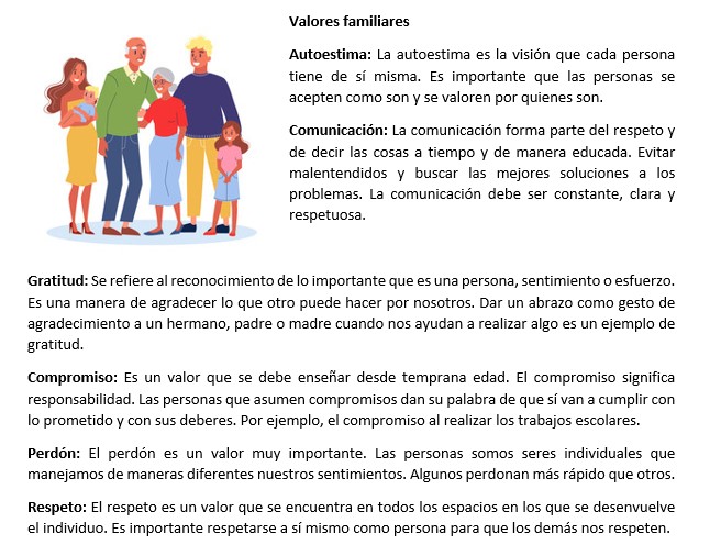 Tercer año, unidad 4, actividad 1, valores familiares