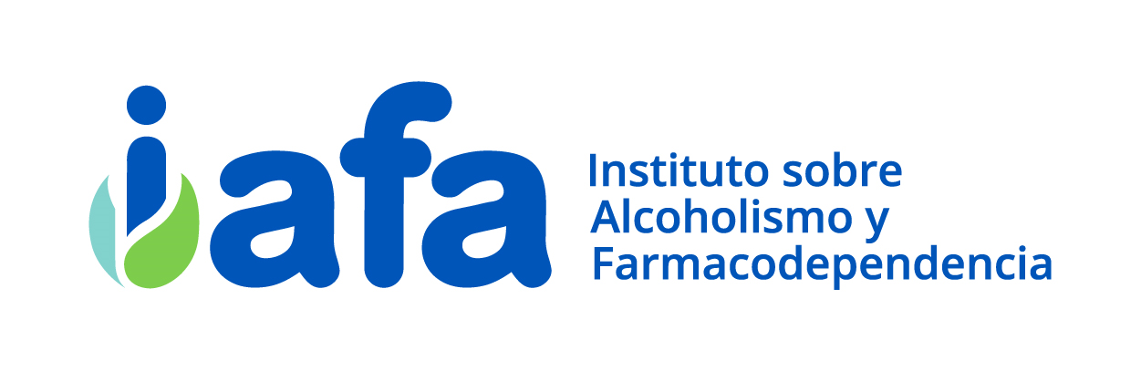 Símbolo - logotipo del Instituto sobre Alcoholismo y Farmacodependencia, representa una persona emergiendo de un para de hojas que se construye con la i y se completa con las letras a f a  para la construcción de la sigla IAFA